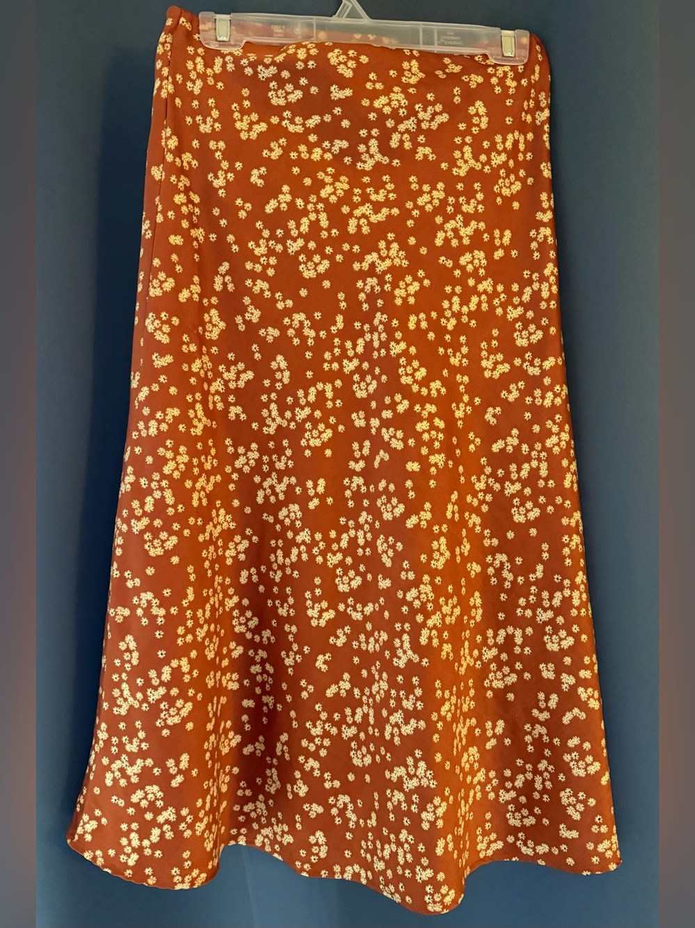 Cotton On Orange Floral Print Silk Midi Skirt – Medium